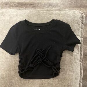 Flirtitude Black Crop Tie Front T-Shirt